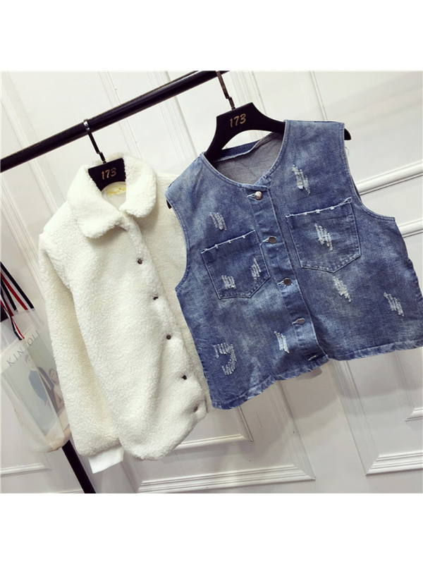 Two Piece Cotton-Blend Plus Jeans Jacket Casual Coat