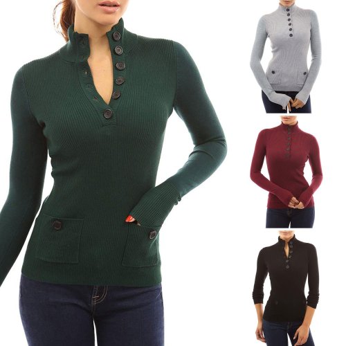 Buttoned Long Sleeve Appliqued Bodycon Sweaters