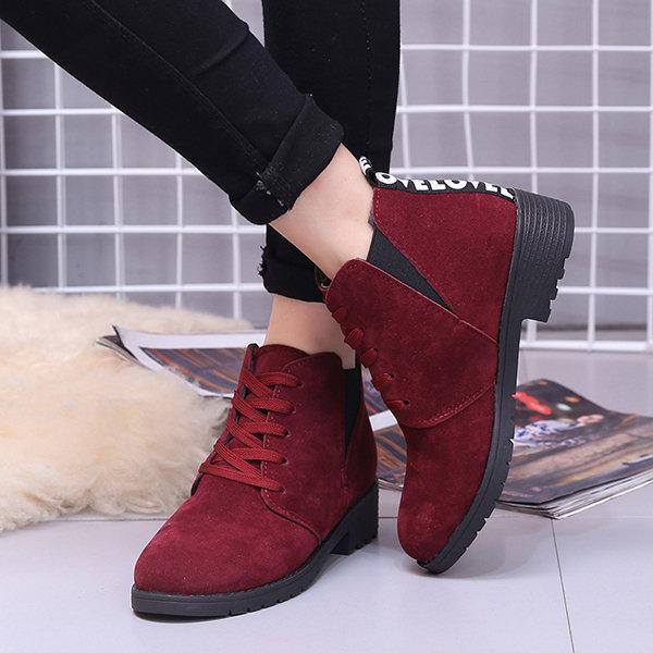 Women Spring Ankle Suede Lace-Up Casual Boots