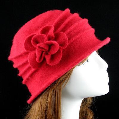 Wool Hat For Autumn And Winter Solid Warm Floral Hat Loose Retro Vintage Bowler Wing Caps Hats