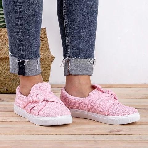 Women Knitted Twist Pink Slip On Sneakers