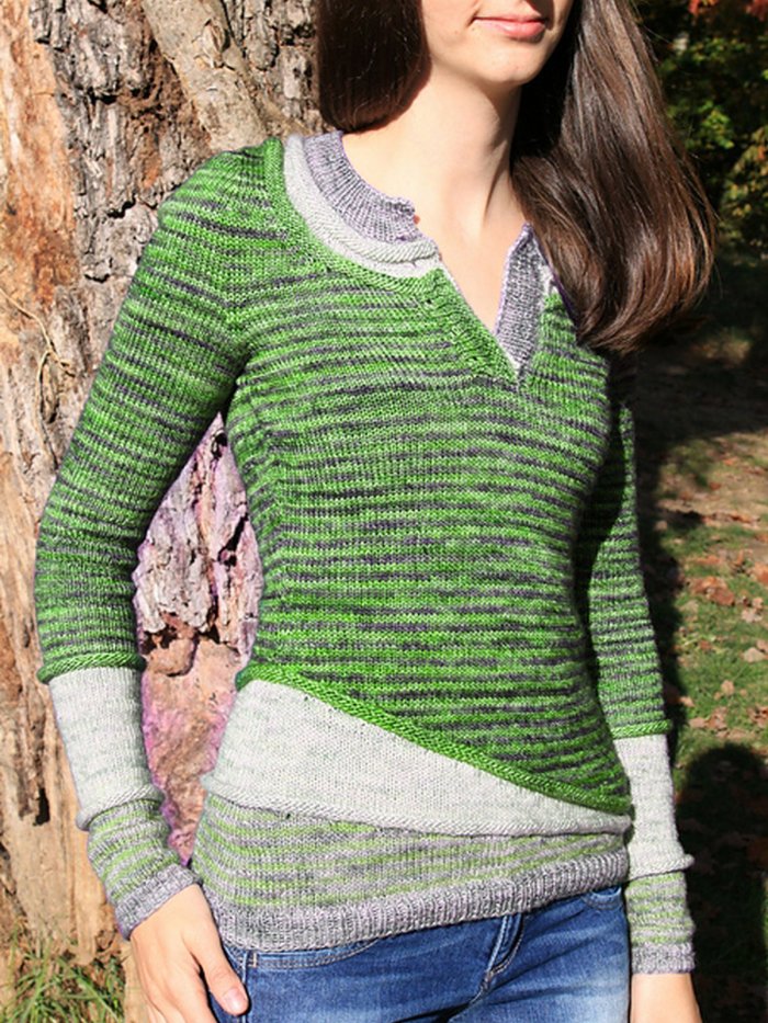 V Neck Wool Blend Long Sleeve Striped Women's Sweaters