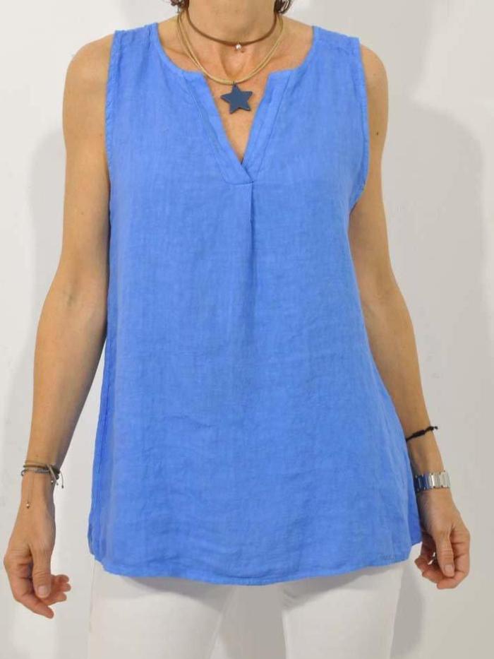 Plus Size Casual Sleeveless V Neck Solid Tops