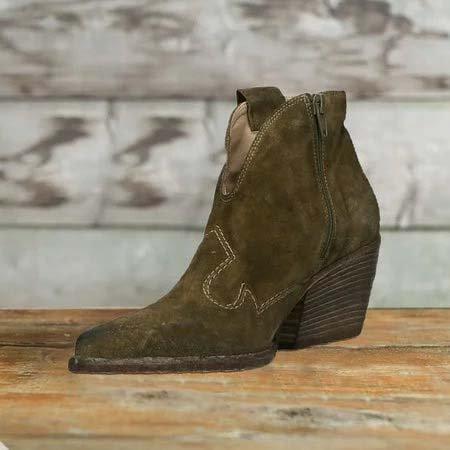 Suede Western Booties V-Open Ankle Boot