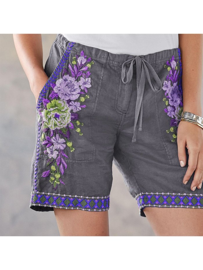 Cotton-Blend Embroidered Casual Pants