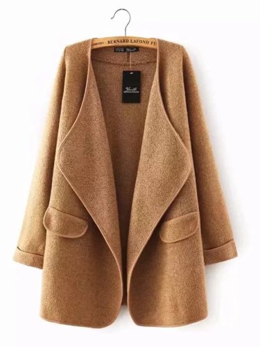 Camel Solid Casual Quilted Coat