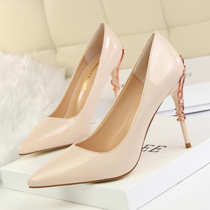 Fashion Sexy Metal Women's Shoes Stiletto High-heeled Shallow Mouth Pointed Pumps