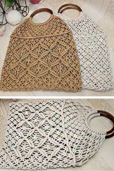 Women's Summer Beach Cotton Rope Woven Tote Bag