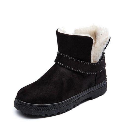 Big Size Strappy Warm Suede Ankle Slip On Fur Lining Flat Snow Boots