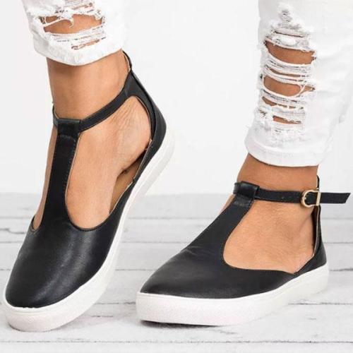 Women Spring Ankle Boots Cut Out Casual Strap Buckle Flats