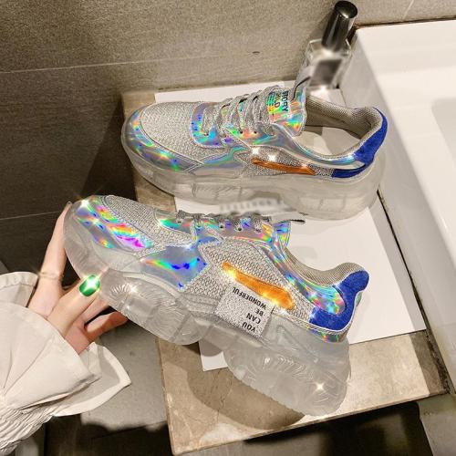Sportive Contrast Color Transparent Sole Platform Shoes Sneakers