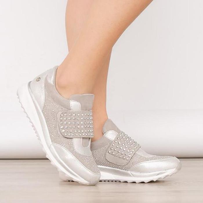 Women's Simple Solid Color Rhinestone Velcro Casual Shoes