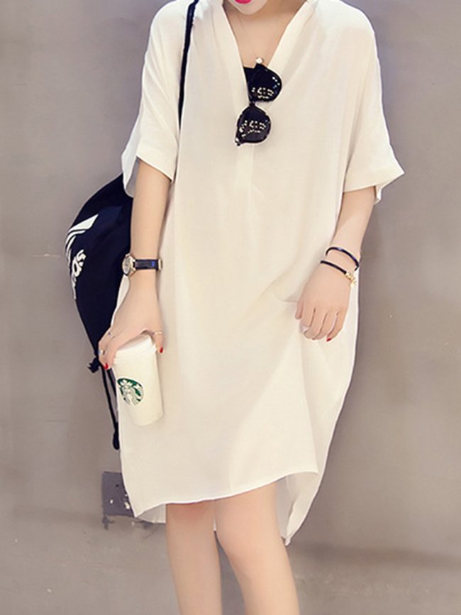 Paneled Simple Shift Solid Dress