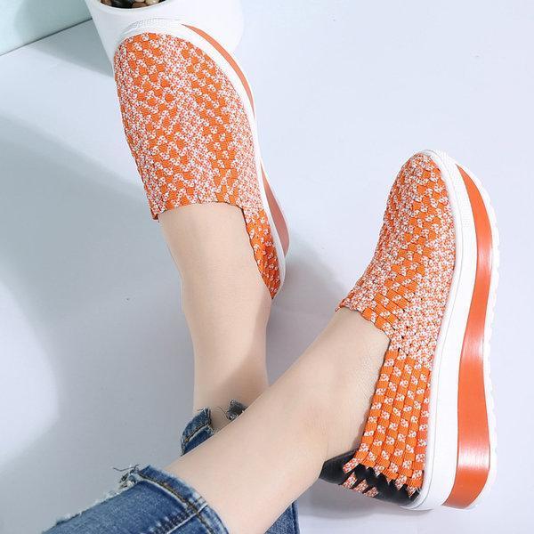 Breathable Knitted Fabric  Sneakers Slip On Platform Shoes