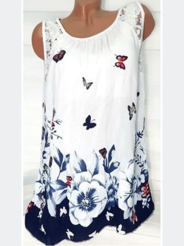 Sleeveless Floral-Print Cotton Shirts & Tops