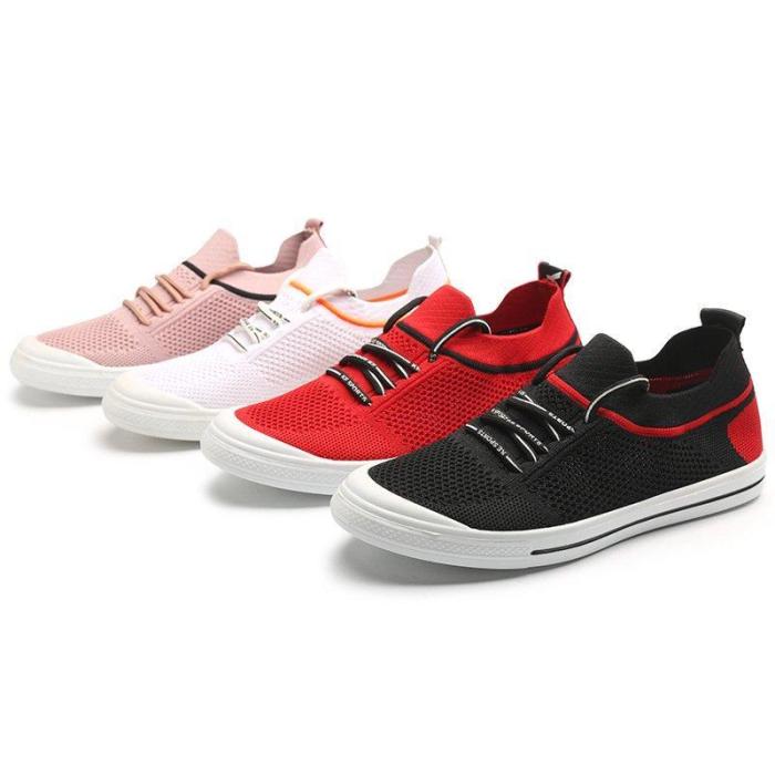 Women Lace-Up Spring/fall Mesh Fabric Plus Size Flat Sneakers