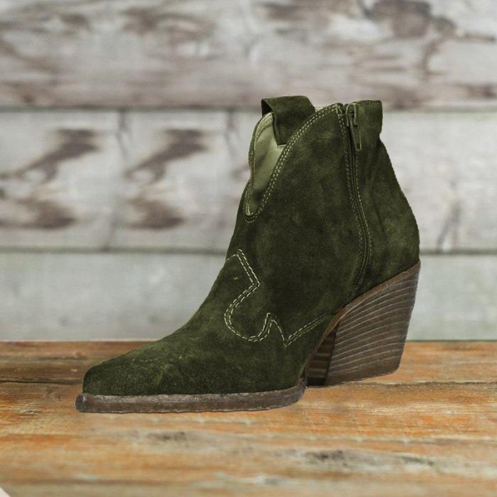 Suede Western Booties V-Open Ankle Boot