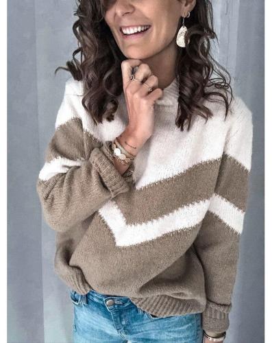 New Winter Clothes Women Casual Loose Contrast Color Sweater Long-sleeved Pullover Sweater