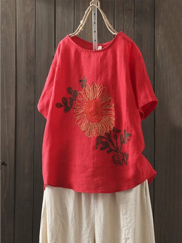 Short Sleeve Embroidery Shirts & Tops