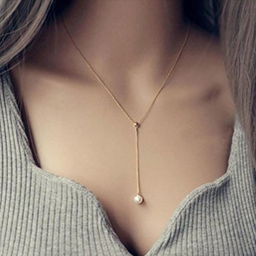 Silver Color Chain With Pearl Pendant Necklace New Style Accessories Pearl Jewelry