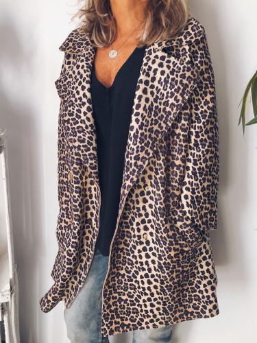 Plus Size Leopard Casual Long Sleeve Outerwear
