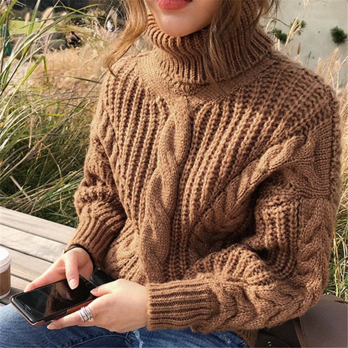 Fashion turtleneck loose solid color sweater