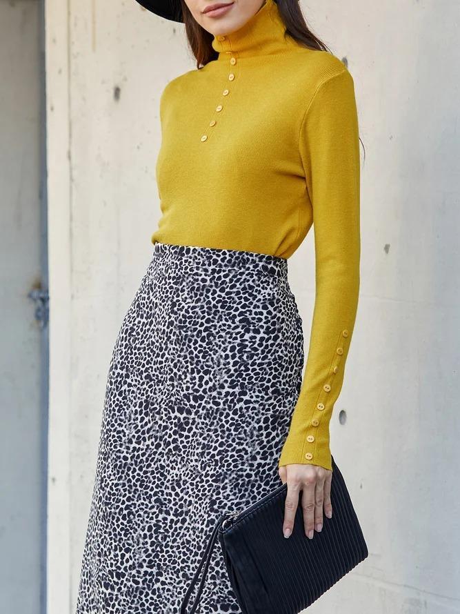 Yellow Solid Turtleneck Simple & Basic Knitted Sweater