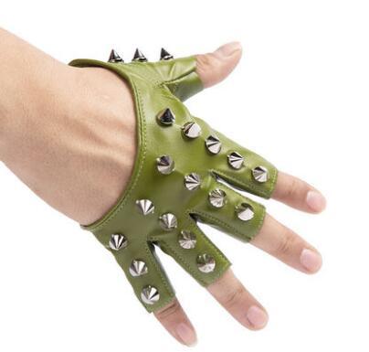 Women's semi-finger hip-hop gloves lady's punk rivet half finger leather gloves sexy dancing gloves R1900