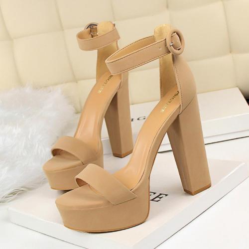 Women Platform Open Toe Party Shoes Concise Wedding Sandals Soft Leather Buckle High Heels