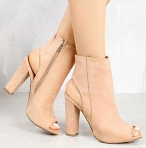 Nude Spring/Fall Zipper Daily Suede Plus Size Chunky Heel Boots