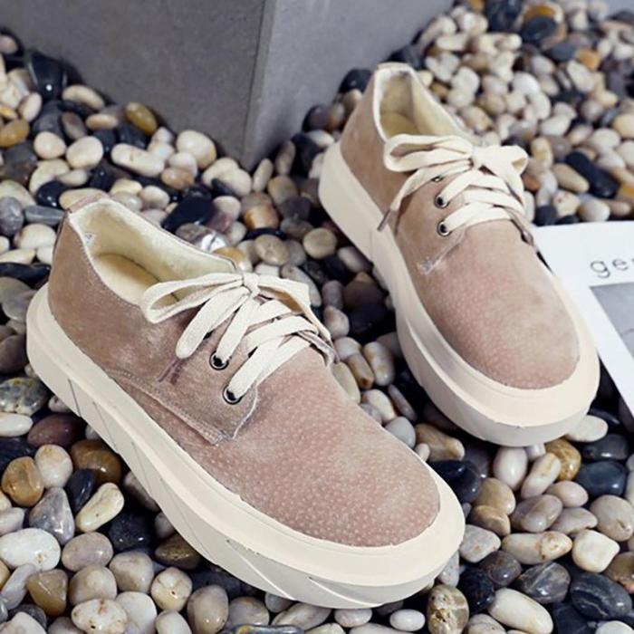 Women Artificial Suede Loafers Casual Comfort Lace Up Shoes