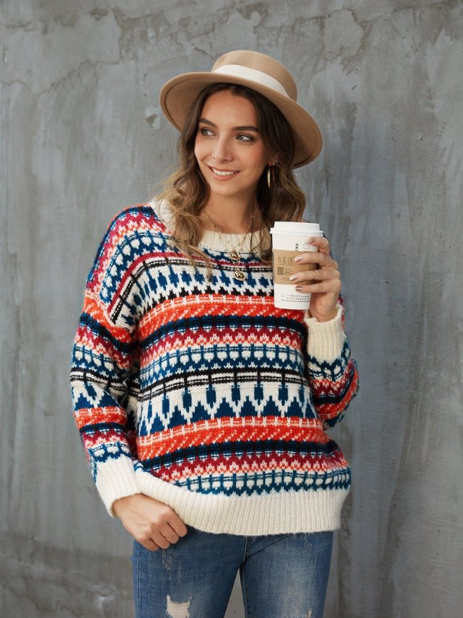 White Casual Tribal Sweater