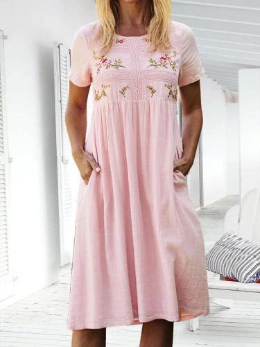 Embroidery Pockets Mini Dress Summer Plus Size Dresses