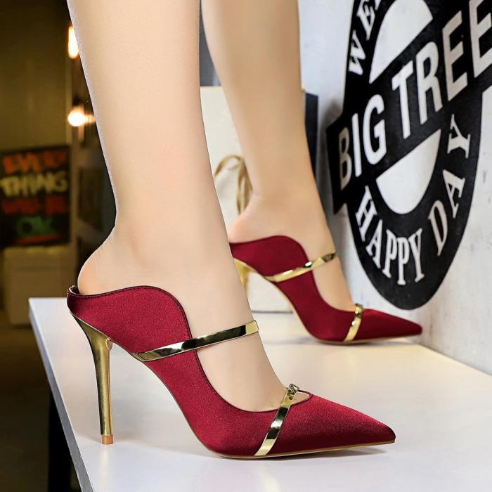 Summer Sexy Thin High-heeled Pointed Hollow Female Slippers Women Party Solid Slides Platform Shoes