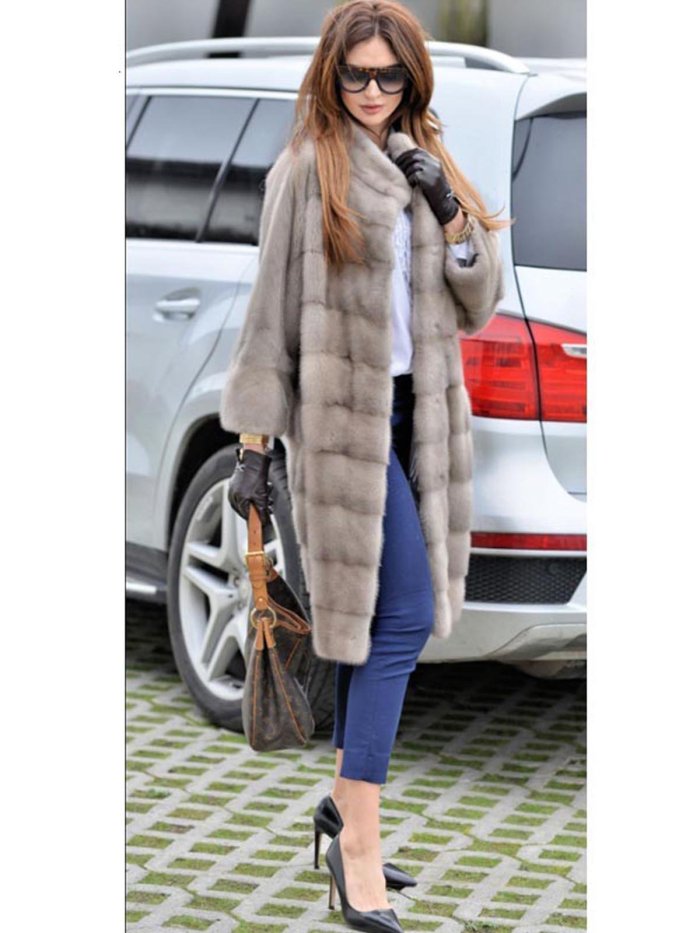 Plus Size Women Long Pattern Thick Faux Mink Fur Leather Parka Winter Coat