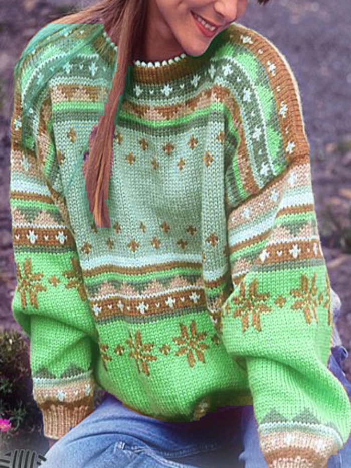 Color-Block Tribal Long Sleeve Sweaters