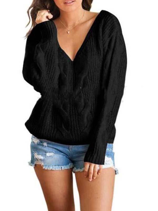 Twisted V-Neck Sweater Pullover Sweater