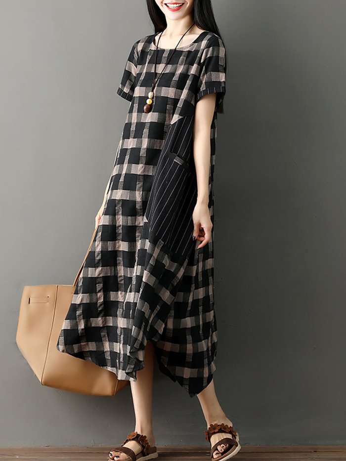 Women Checkered/Plaid Basic Casual Dress