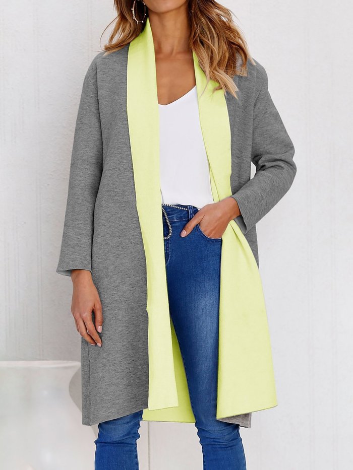 Elegant Solid Long Sleeve Wool blend Shawl Collar Coat