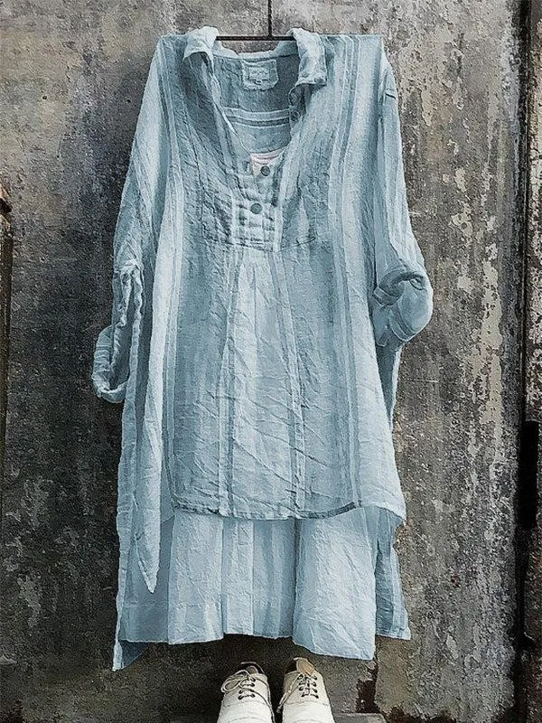 Casual Striped 3/4 Sleeve V Neck Bat Sleeve Dress