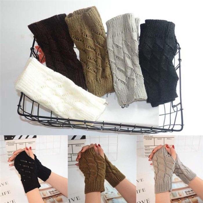 Casual Warmer Winter Fingerless Gloves Geometry Half Finger Knitted Wrist Mittens one Pairs