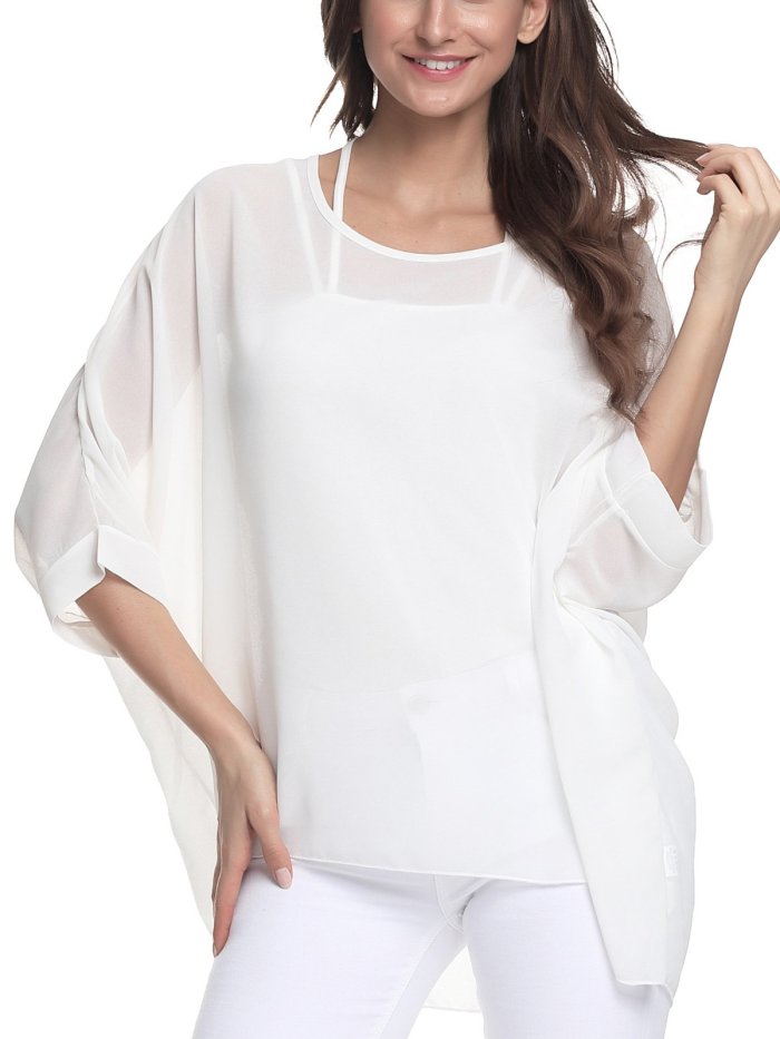 White Long Sleeve V Neck Shirts & Tops