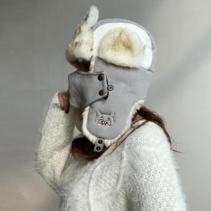 Women's Autumn and Winter Outdoor Ear Protector Aircraft Cap Cat Ear Ski Cap.