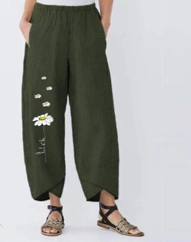 Plus Size Women's Printed Trousers Casual Elastic Waist Long Pantalon Female Flower Turnip 2020 Pants