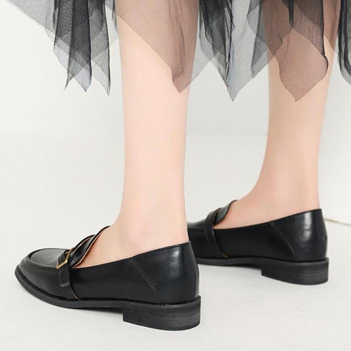 Casual PU Square Toe Low Heel Loafers