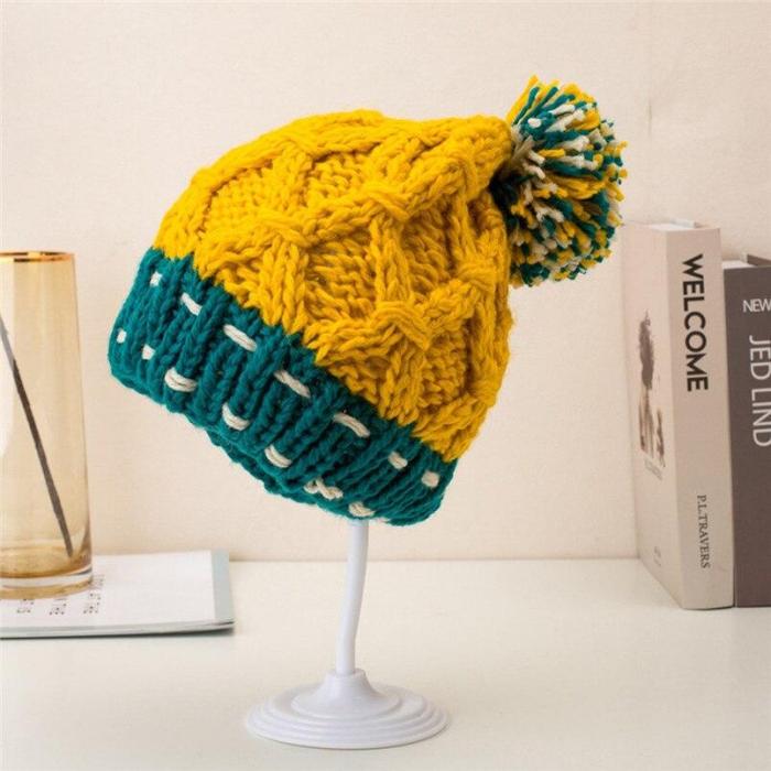 Cute Patchwork Thermal Woolen Hat Knitted Hat