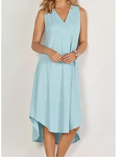 Blue Sweet Sleeveless Solid Dresses
