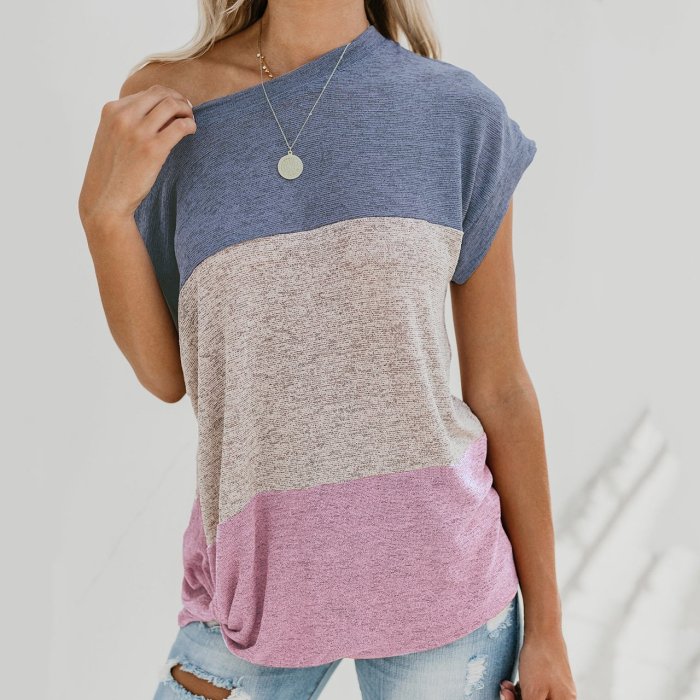 Color-block Casual Cotton T-shirts