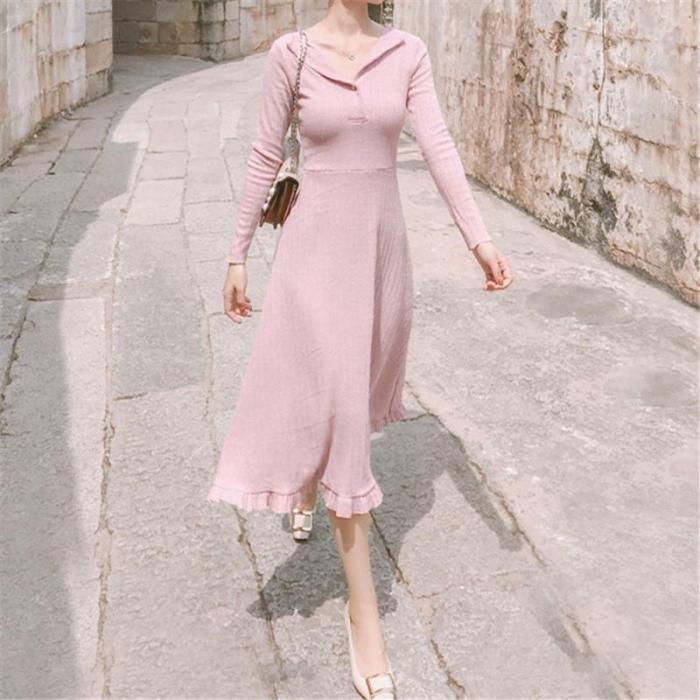 Casual Show Thin   Knitted Sweater Maxi Dress