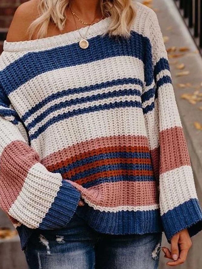 Multicolor Patchwork Color-Block Long Sleeve Sweater